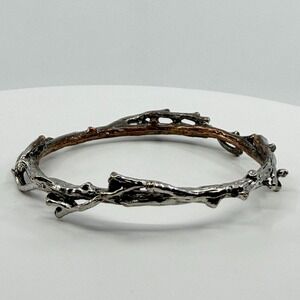 Silver Tone Twig Bangle Bracelet Gothic Woodland Nature Inspired Statement Piece